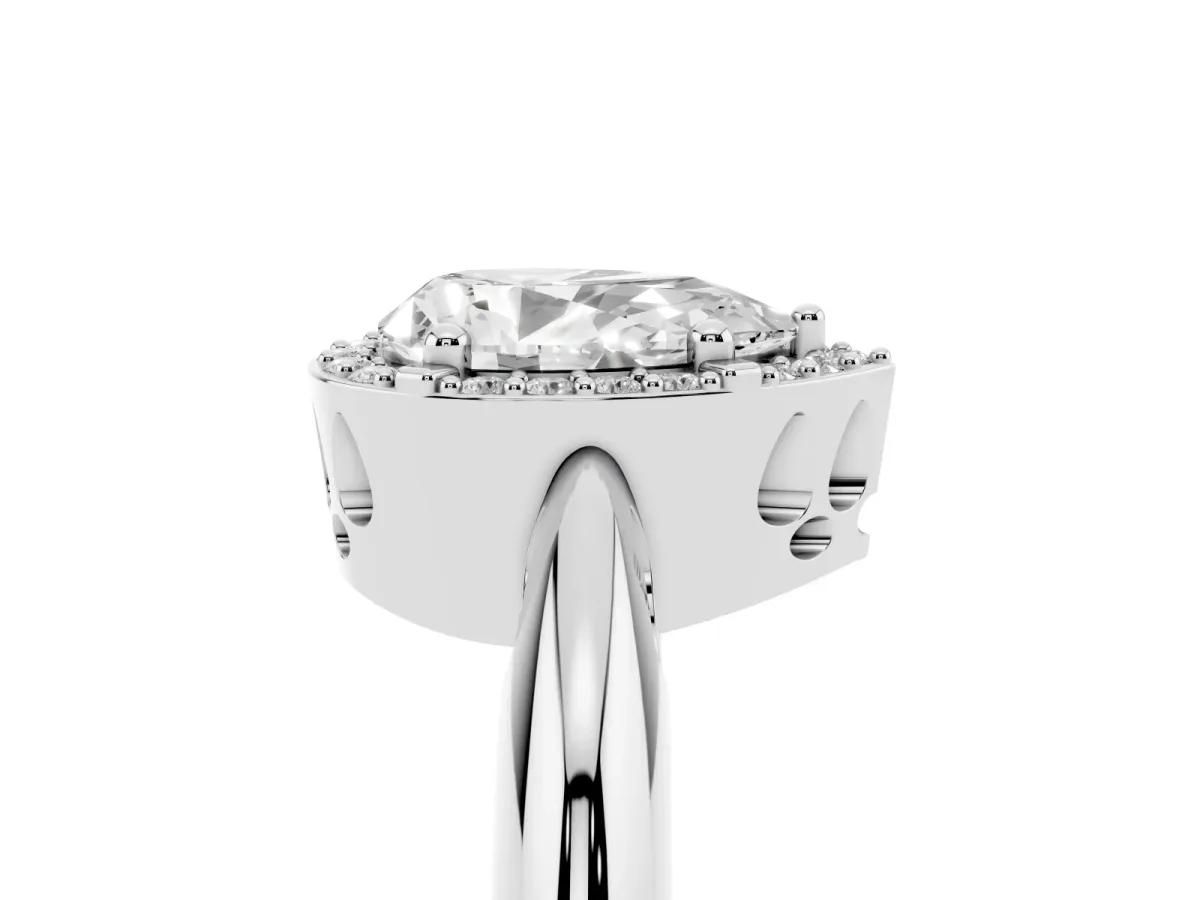 Pear Cut Cut Diamond Halo Engagement Ring with Split Shank and Four-Prong Setting Silver