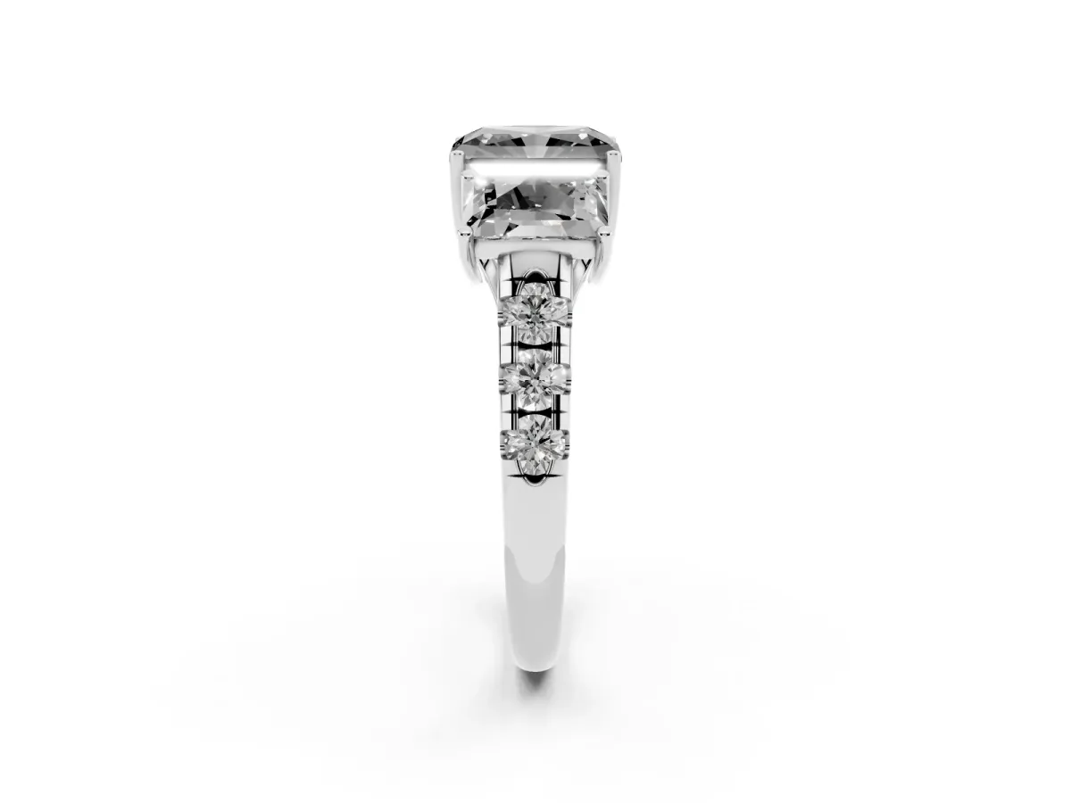 Fancy Black Three-Stone Radiant Cut Diamond Pavé Band with Prong Setting Silver