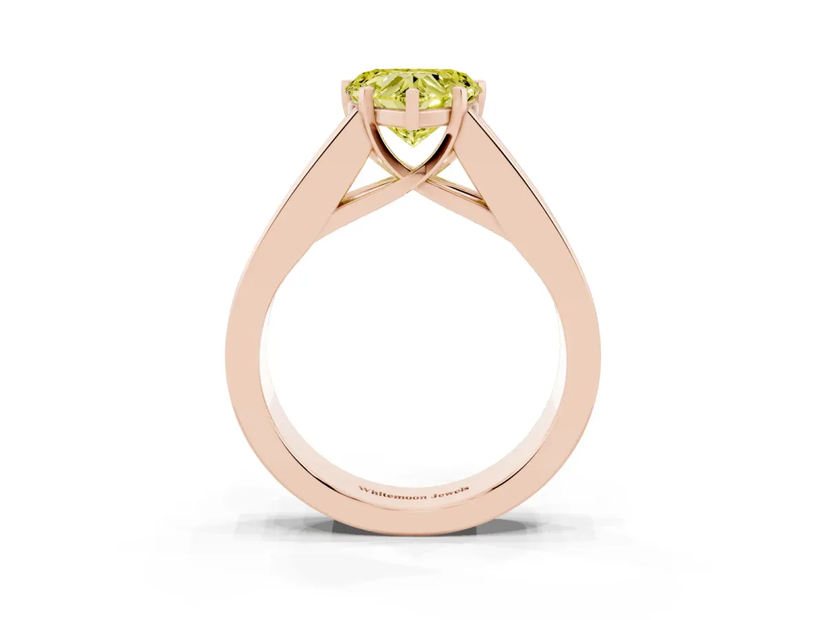 Fancy Yellow Heart Cut Cut Channel Set Solitaire Ring with Four-Prong Setting Rose gold