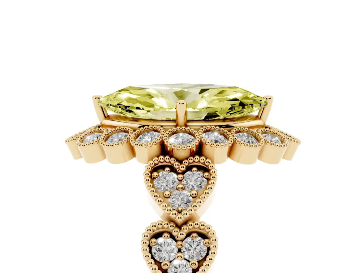 Fancy Yellow Marquise Cut Brilliant Milgrain Pave Heart Band Solitaire Ring Yellow gold