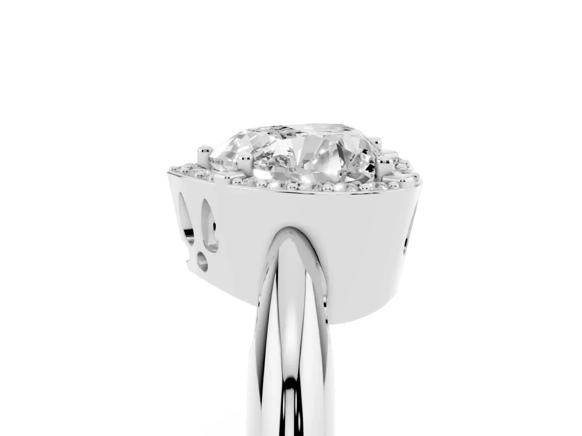 Heart Cut Cut Diamond Halo Engagement Ring with Split Shank and Four-Prong Setting Silver