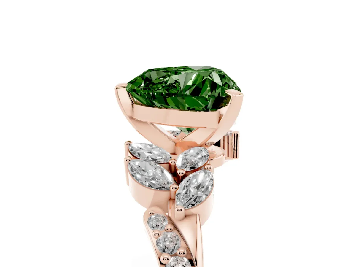 Fancy Green Heart Cut Solitaire Marquise Twist Band with Six-Prong Setting Rose gold