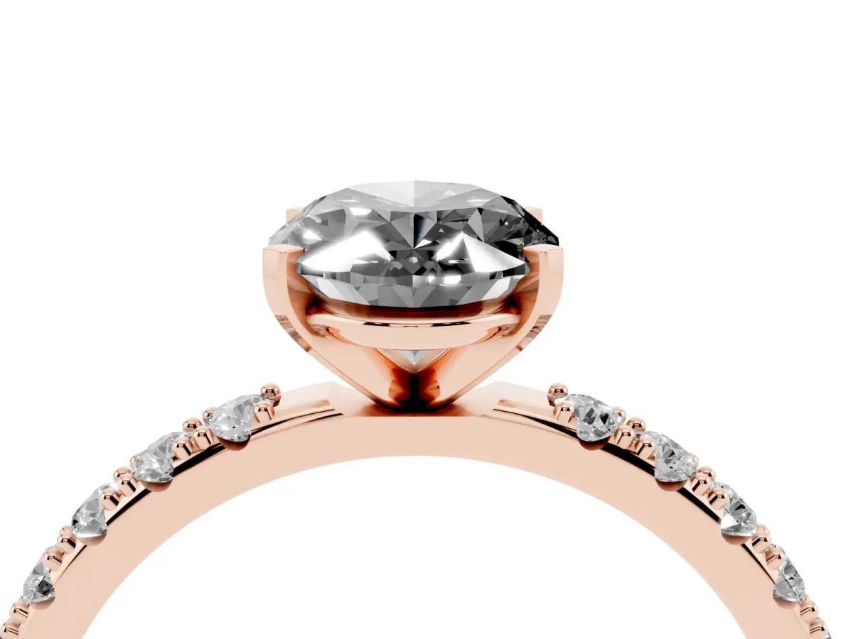 Fancy Black Oval Cut Diamond Solitaire Pavé Band with Four-Prong Setting Rose gold