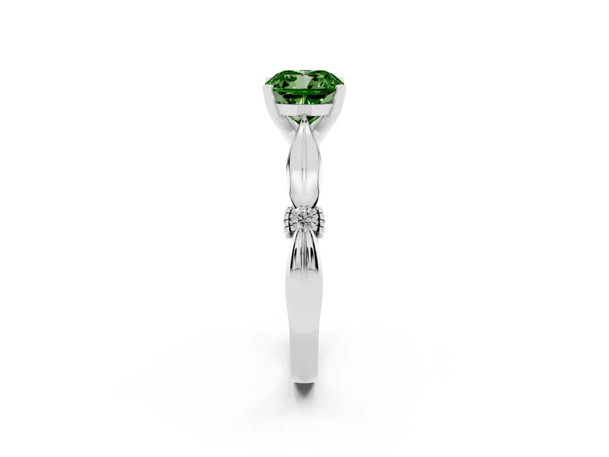 Fancy Green Cushion Cut Solitaire Diamond Twisted Band with Four-Prong Setting Platinum