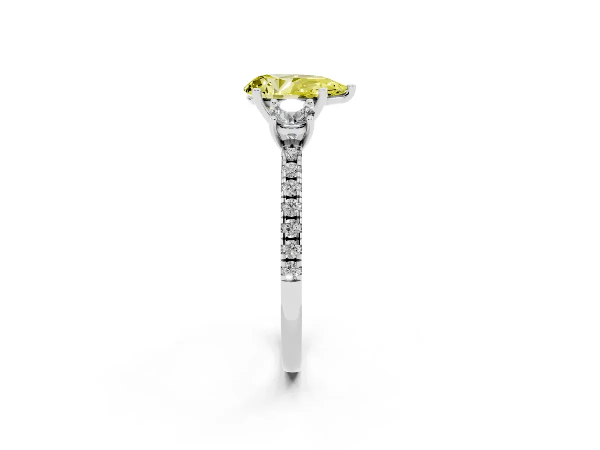 Fancy Yellow Three-Stone Pear Cut Cut Diamond Pavé Band with Prong Setting Silver