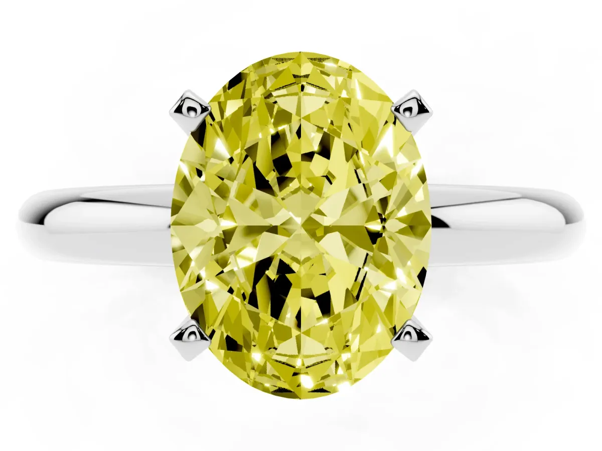 Fancy Yellow Oval Cut Diamond Solitaire Engagement Ring with Round Band and Four-Prong Setting Platinum