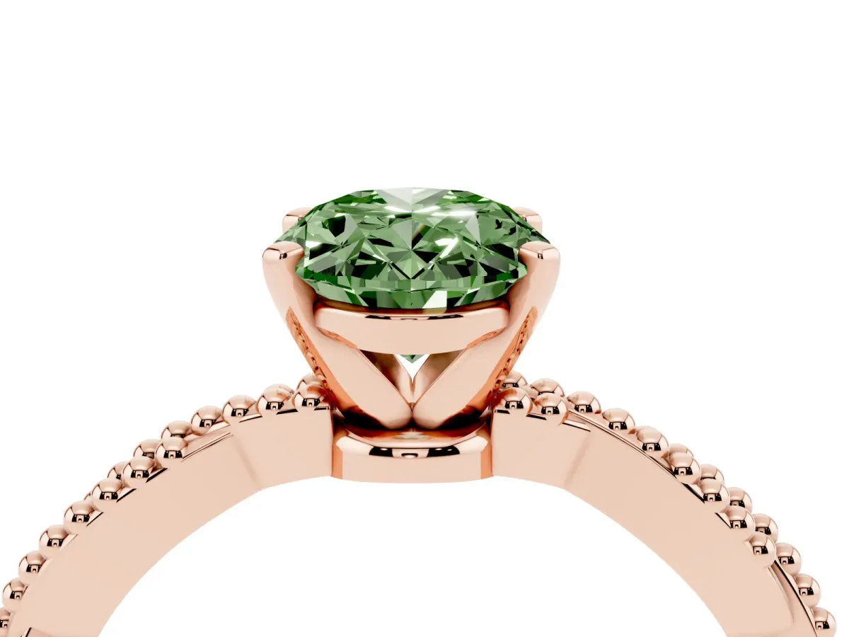 Fancy Green Oval Cut Solitaire Twisted Band with Bead Prong Setting Rose gold