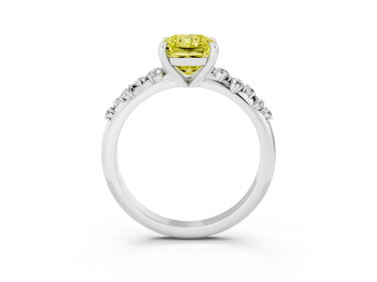 Fancy Yellow Radiant Cut Cut Diamond Vine Band with Four-Prong Setting Silver