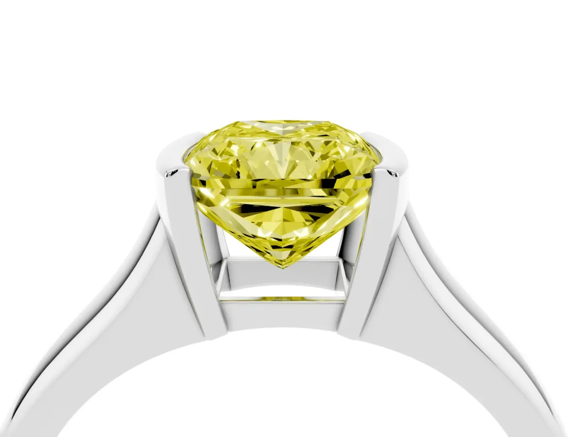 Fancy Yellow Radiant Cut Solitaire Tension Set Diamond Ring with Split Shank Band Silver