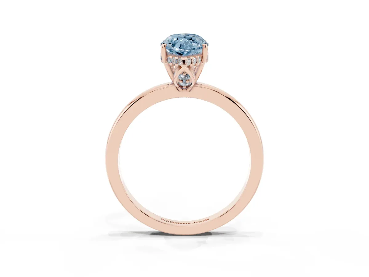 Fancy Blue Marquise Cut Solitaire Diamond Ring with Prong Setting and Plain Band Rose gold