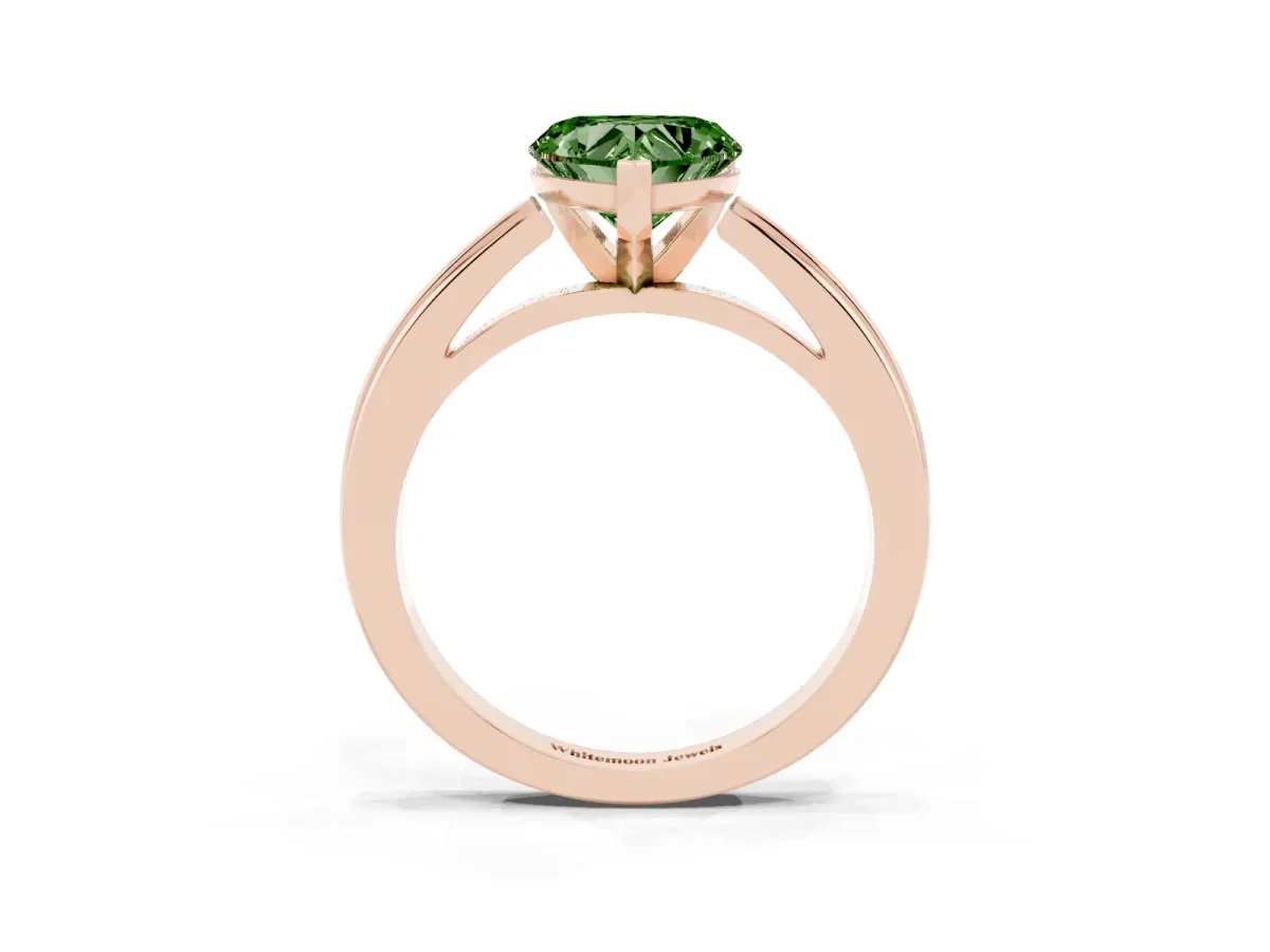 Fancy Green Heart Cut Solitaire Diamond Ring with Four-Prong Setting and Classic Band Rose gold