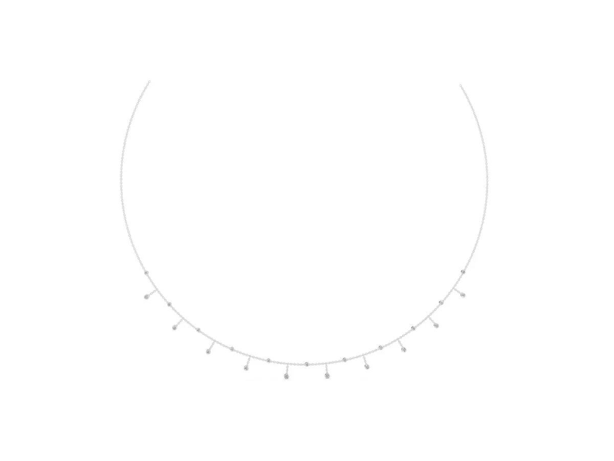 Round Bezel Set Diamond Station Necklace with Cable Chain Silver