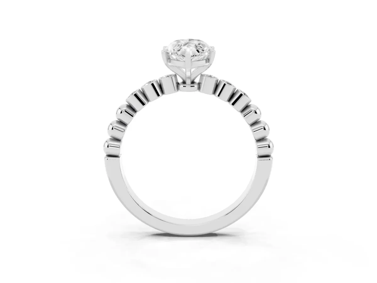 Marquise Cut Solitaire Bezel Accent Diamond Engagement Ring with Beaded Band and Four-Prong Setting Platinum