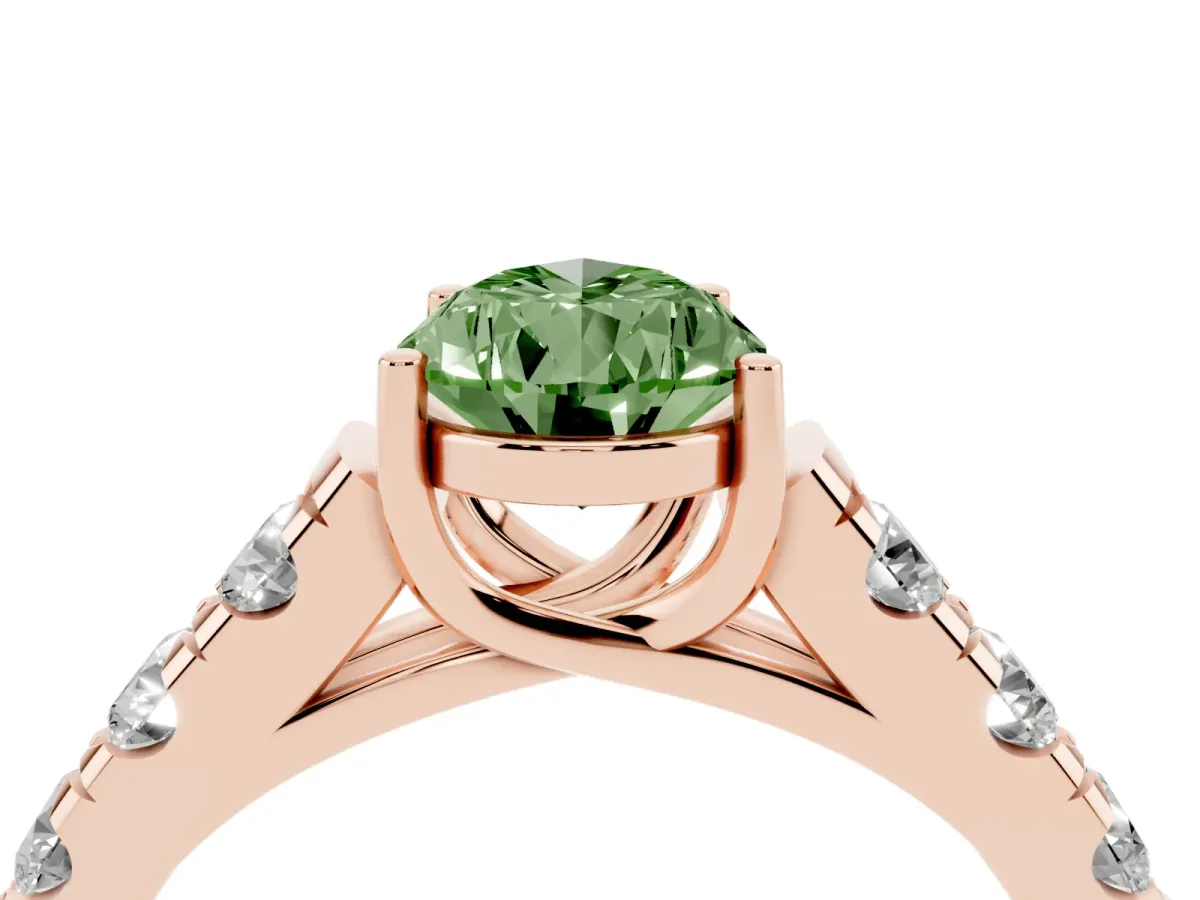 Fancy Green Pear Cut Cut Diamond Solitaire Ring with Micro Pave Band and Prong Setting Rose gold