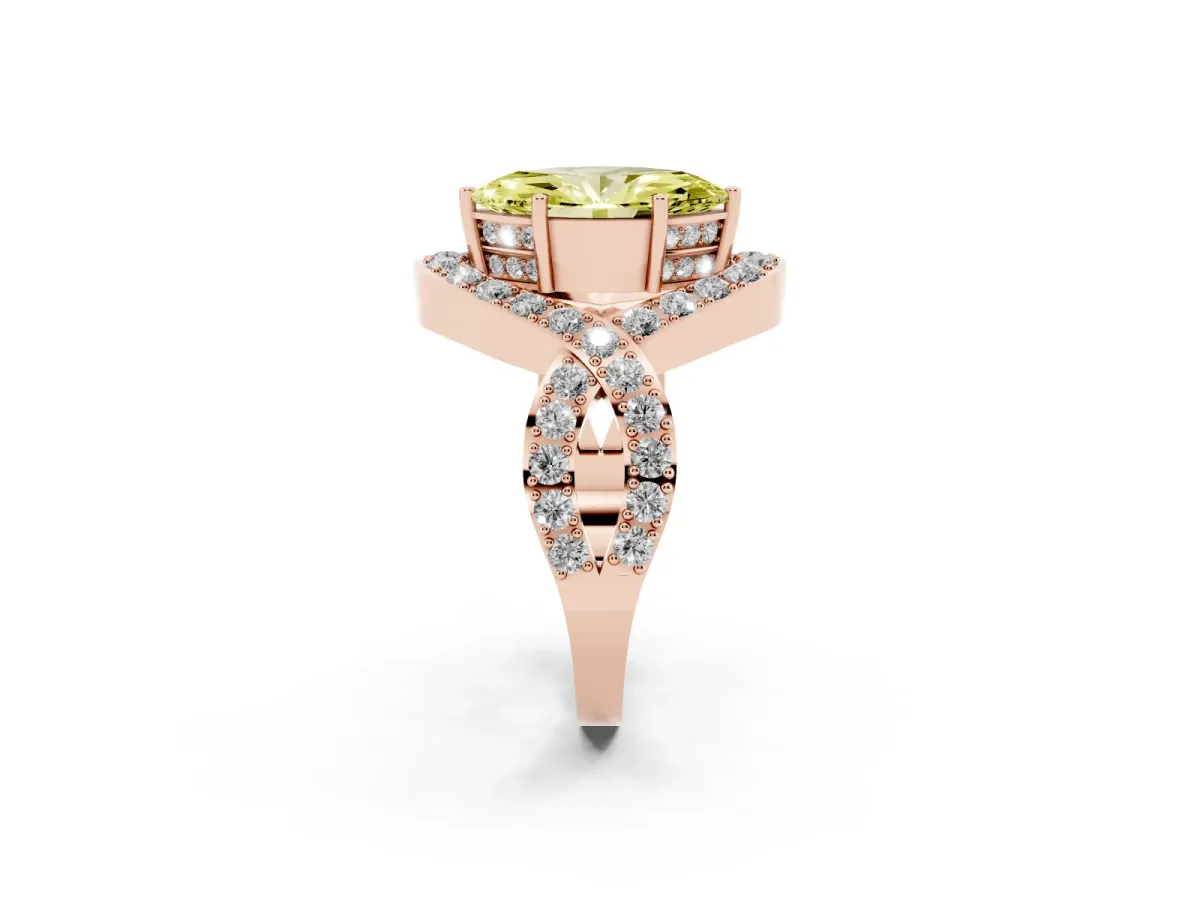 Fancy Yellow Marquise Cut Solitaire Twist Band Pavé Diamond Engagement Ring Rose gold