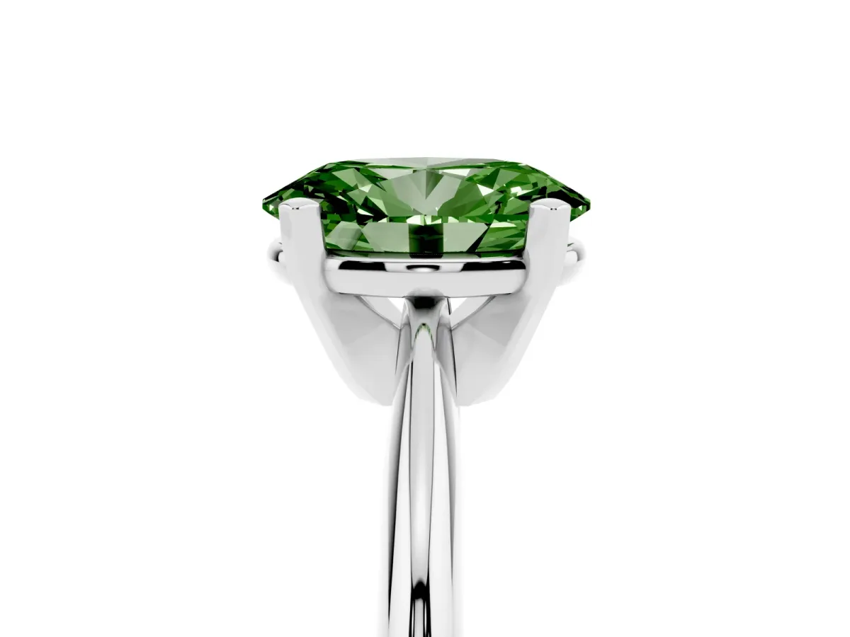Fancy Green Oval Cut Cut Solitaire Ring with Four-Prong Setting on a Classic Band White gold