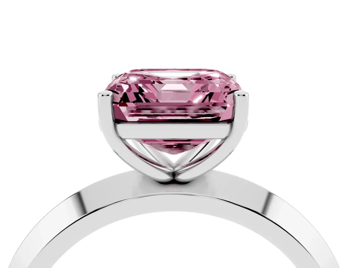 Fancy Pink Asscher Cut Cut Solitaire Engagement Ring with Flat Band and Four-Prong Setting White gold