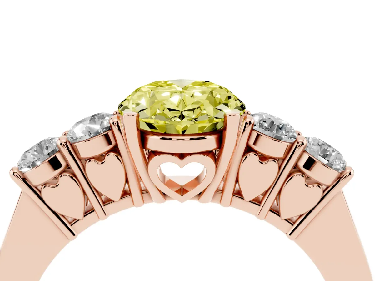 Fancy Yellow Oval Cut Cut Diamond Five-Stone Prong Set White Gold Ring Rose gold