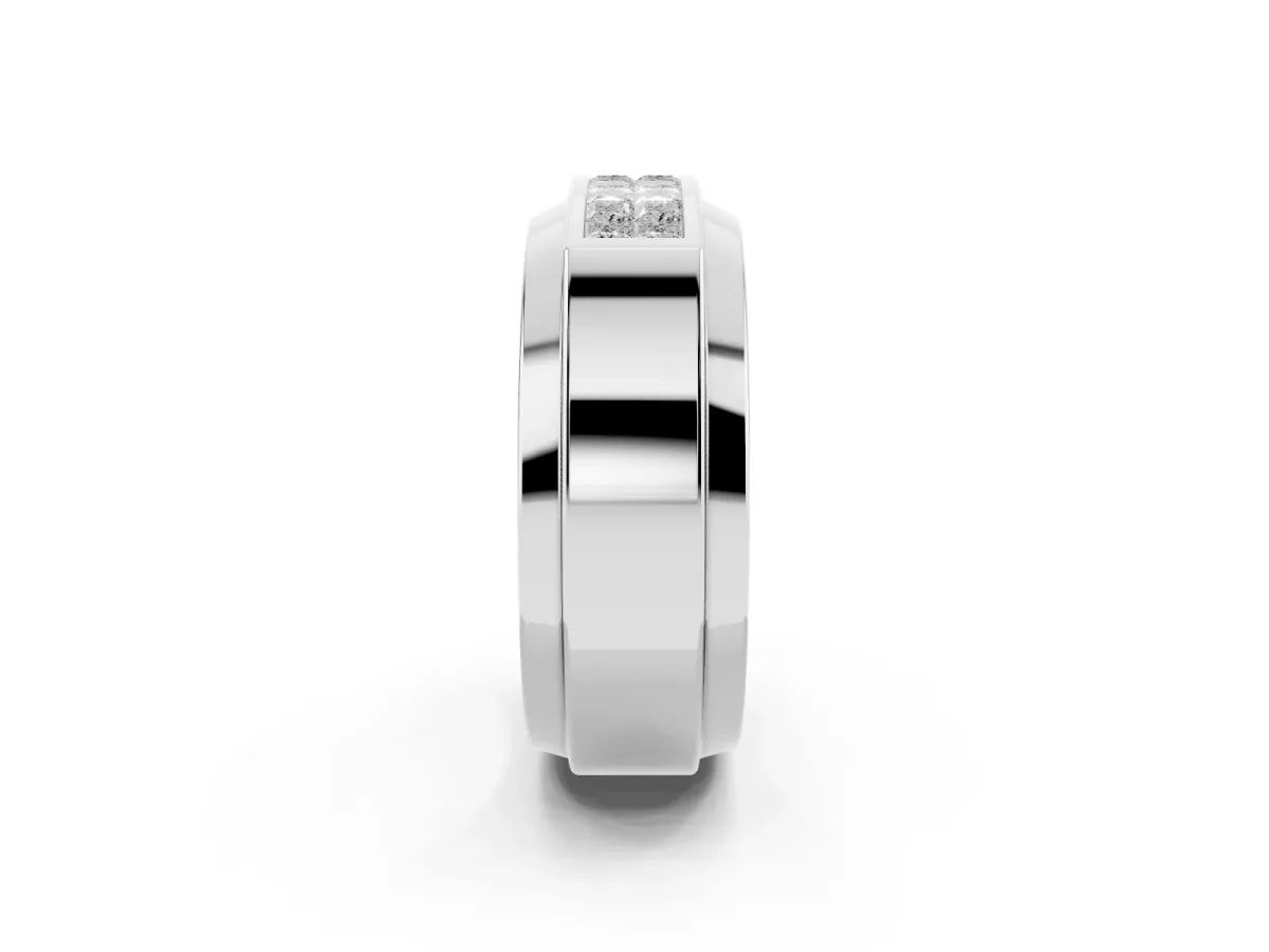Princess Diamond Pavé Panel Mens Band Silver