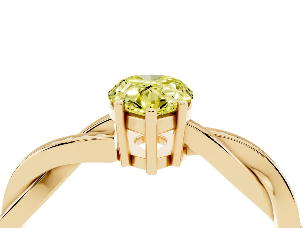 Fancy Yellow Pear Cut Solitaire Twisted Pave Diamond Ring with Four-Prong Setting Yellow gold