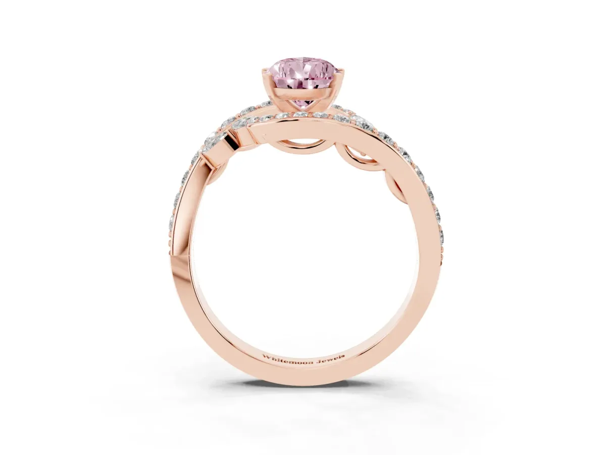Fancy Pink Pear Cut Solitaire with Pavé Twist Band and Four-Prong Setting Rose gold