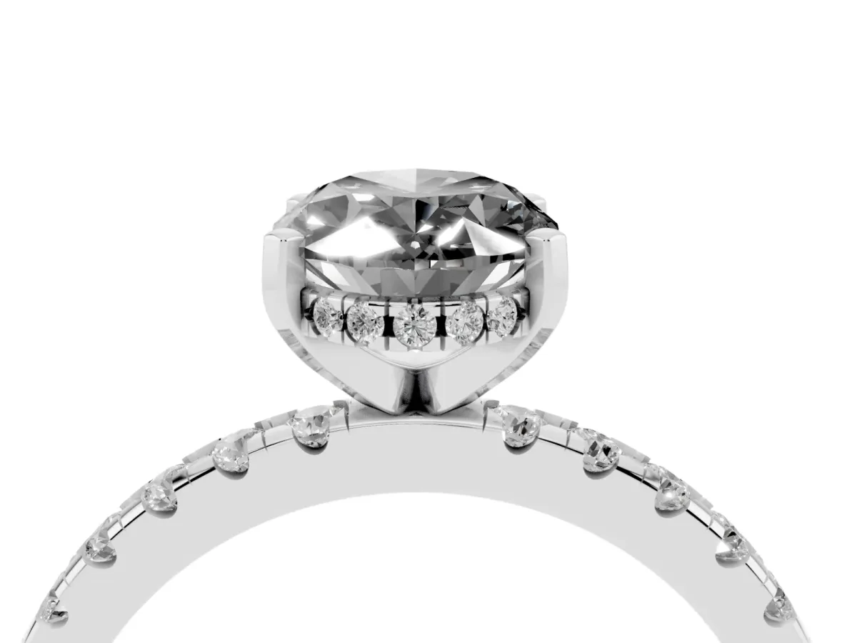 Fancy Black Oval Cut Diamond Solitaire Ring with Round Pavé Band and Four-Prong Setting Silver