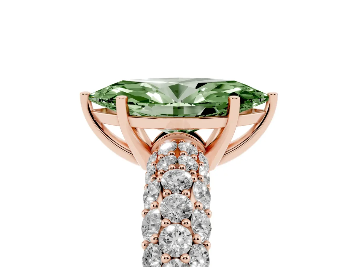 Fancy Green Marquise Cut Diamond Pavé Band Solitaire Ring with Four-Prong Setting Rose gold