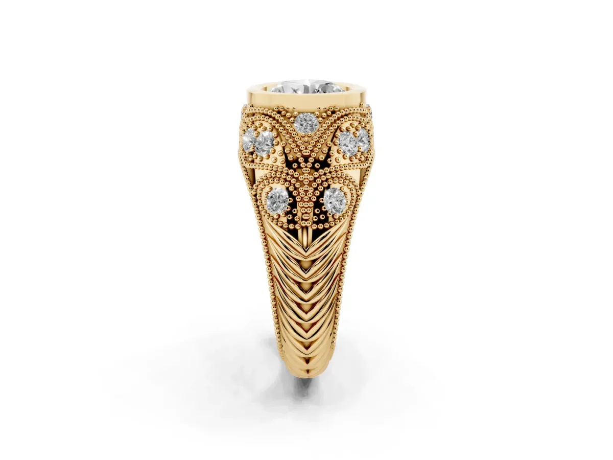 Bezel Set Round Cut Diamond Milgrain Band Ring Yellow gold