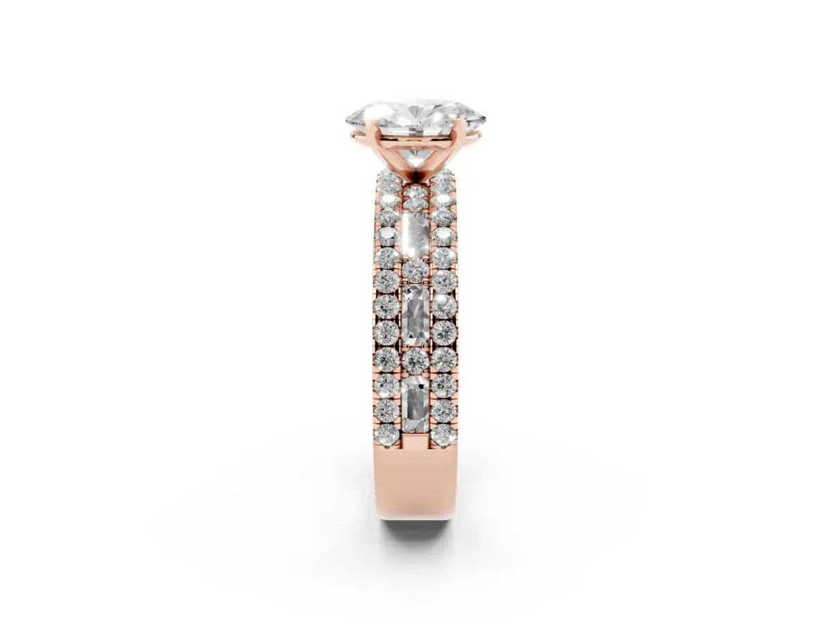 Oval Cut Diamond Solitaire Ring with Pavé and Channel Set Band Rose gold