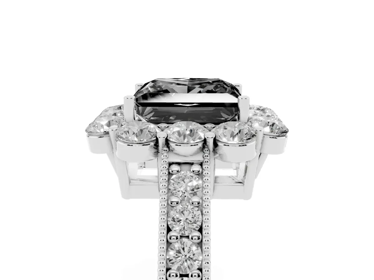 Fancy Black Princess Cut Cut Halo Diamond Pavé Engagement Ring with Milgrain Detailing Platinum
