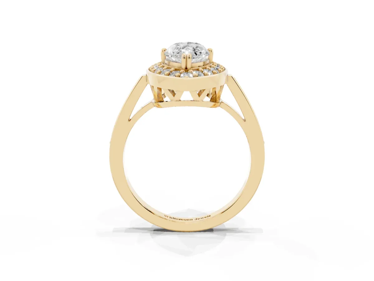 Marquise Cut Diamond Halo Ring with Split Shank and Four-Prong Setting Yellow gold