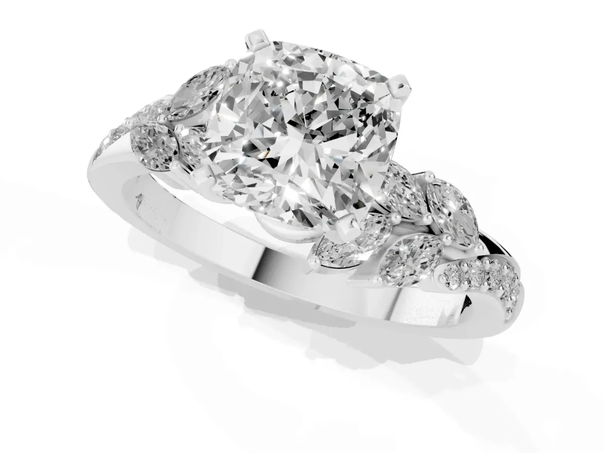 Cushion Cut Solitaire Marquise Twist Band with Six-Prong Setting Silver
