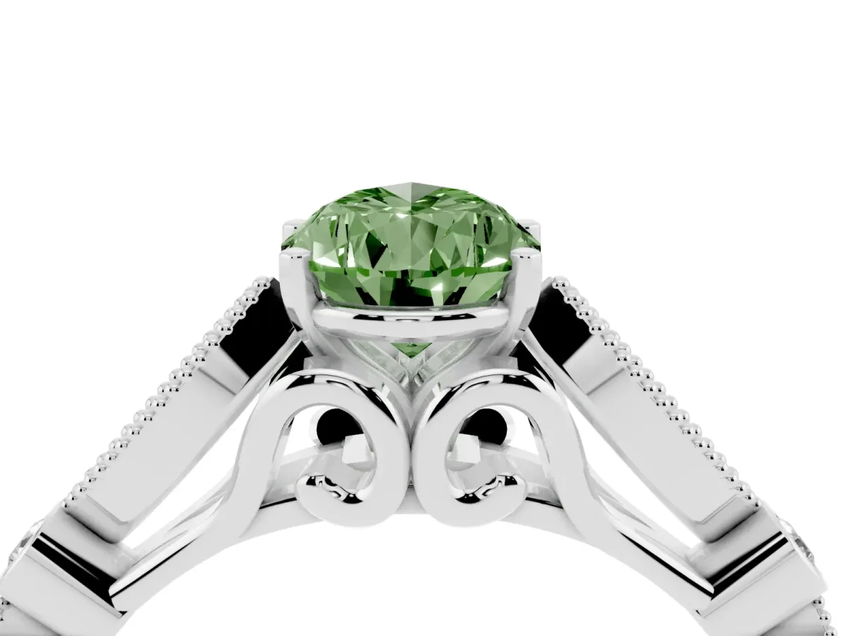 Fancy Green Pear Cut Cut Diamond with Milgrain Marquise and Bezel Accents on a Solitaire Band with Prong Setting Platinum