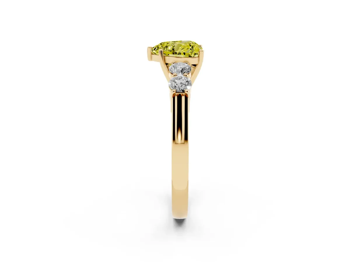 Fancy Yellow Heart Cut Cut Diamond Five-Stone Prong Set White Gold Ring Yellow gold