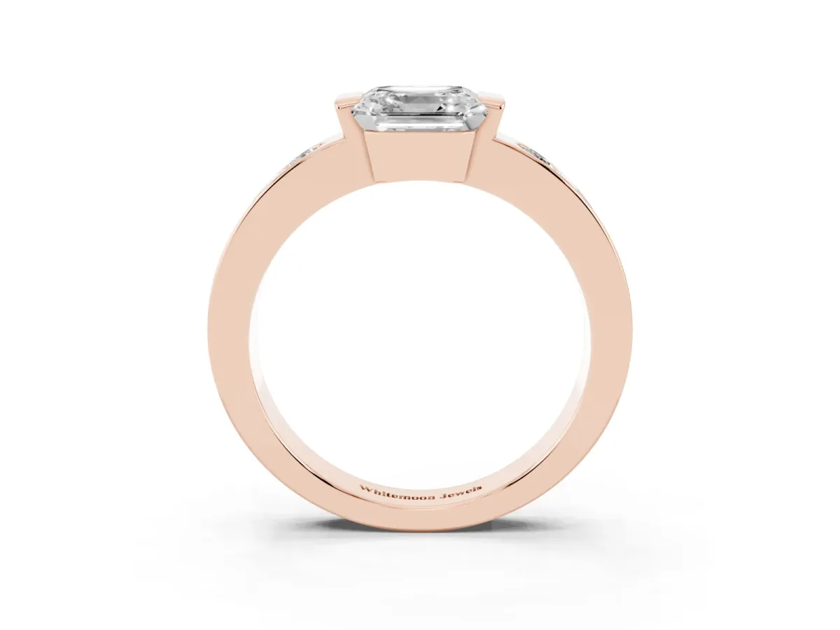 Asscher Cut Brilliant Channel-Set Diamond Ring with Bezel Prong Setting Rose gold