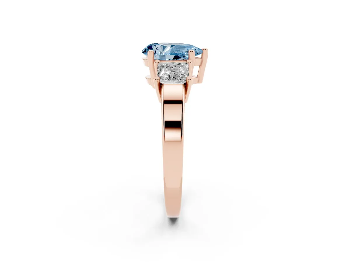 Fancy Blue Three-Stone Pear Cut Cut Solitaire Ring with Prong Setting Rose gold