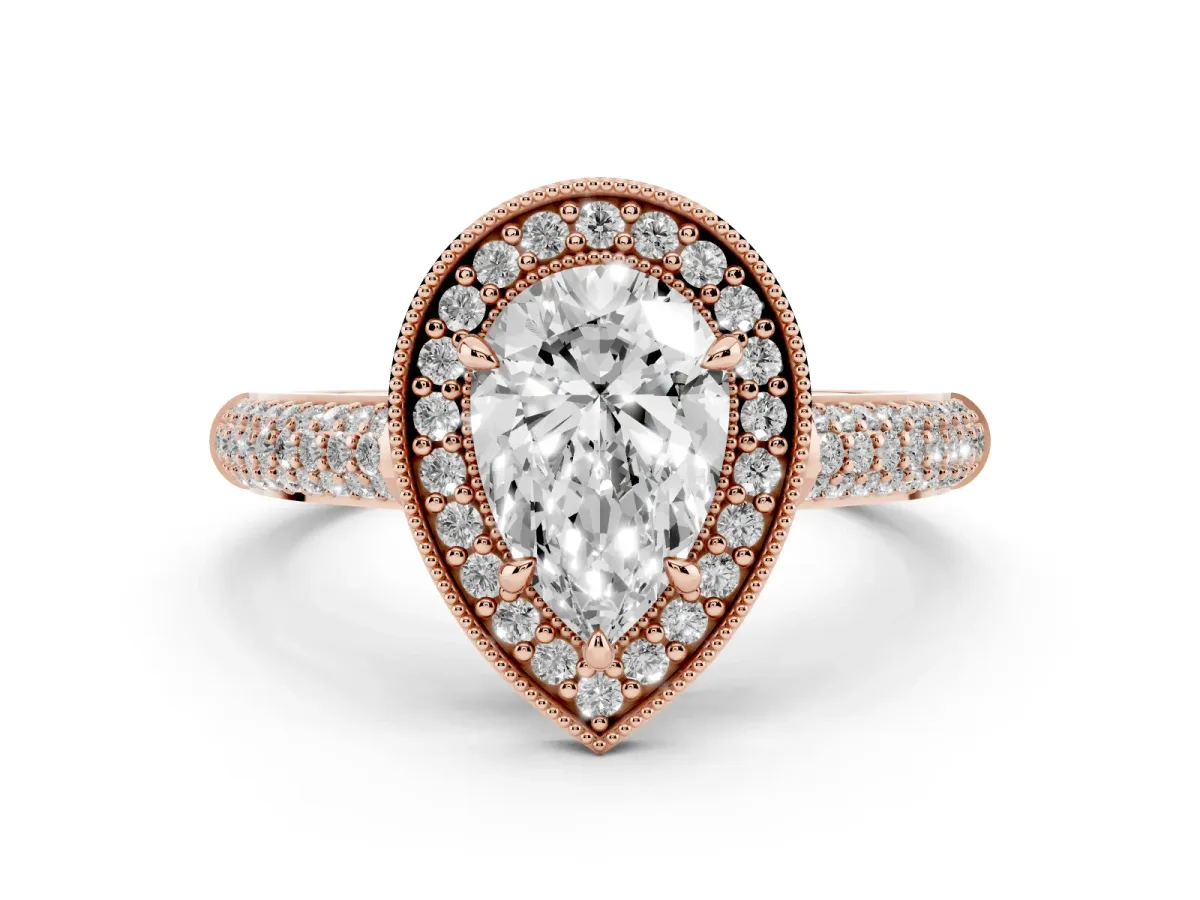 Pear Cut Cut Halo Diamond Pave Band with Four-Prong Setting Rose gold