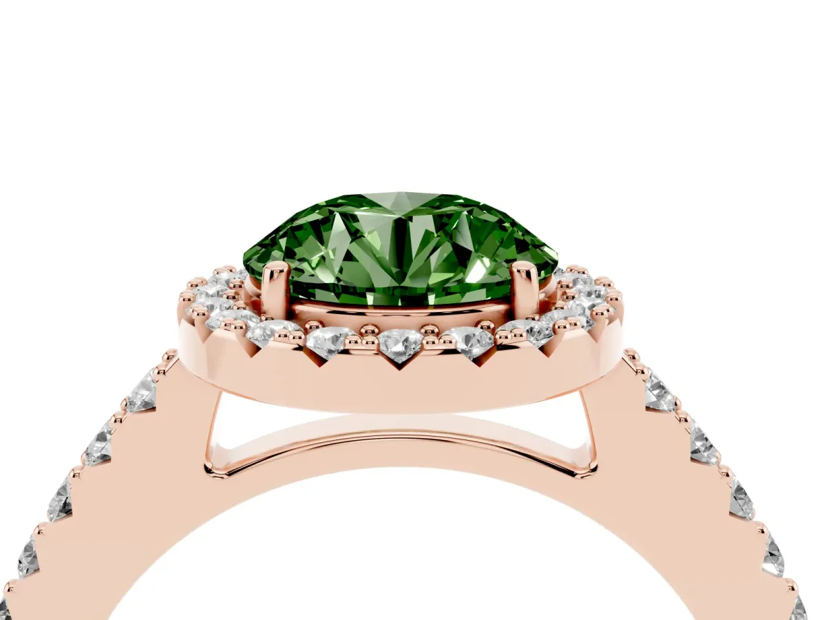Fancy Green Round Cut Halo Diamond Pavé Solitaire Ring Rose gold