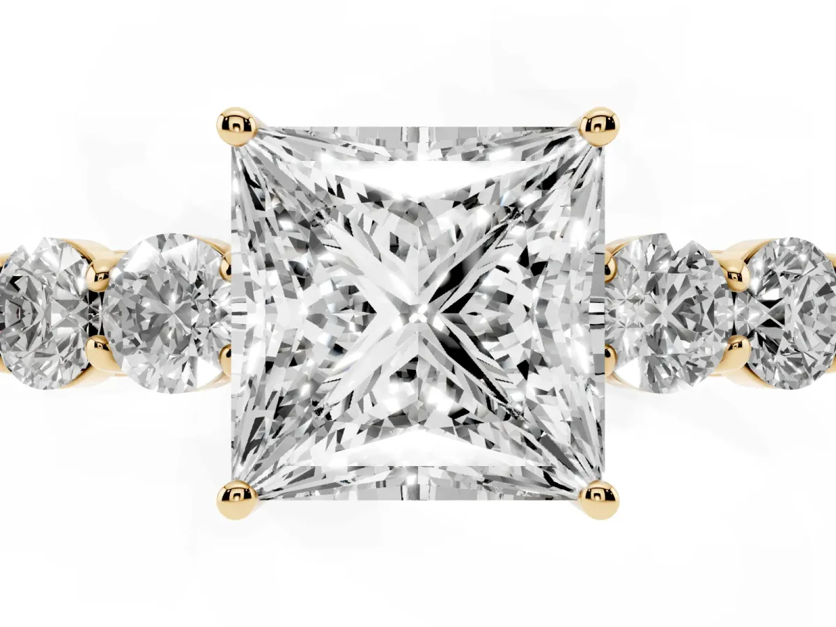 Princess Cut Cut Diamond Five-Stone Prong Set White Gold Ring Yellow gold