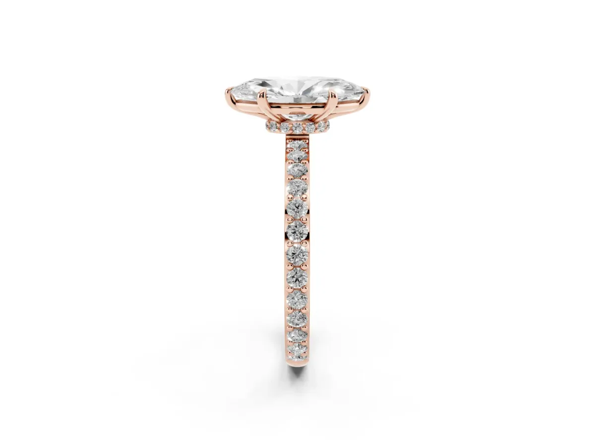 Marquise Cut Diamond Pavé Engagement Ring with Round Accents and Prong Setting Rose gold
