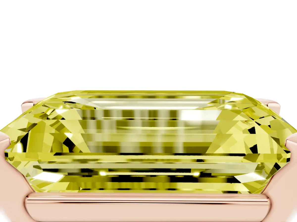 Fancy Yellow Emerald Cut Diamond Solitaire Ring with Prong Setting and Classic Band Rose gold