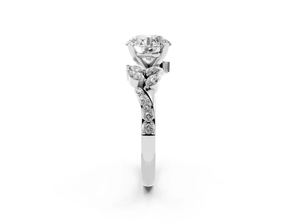 Round Cut Solitaire Marquise Twist Band with Six-Prong Setting Silver