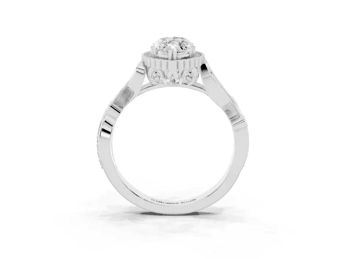 Marquise Cut Diamond Halo Ring with Vintage Split Shank and Four-Prong Setting Silver