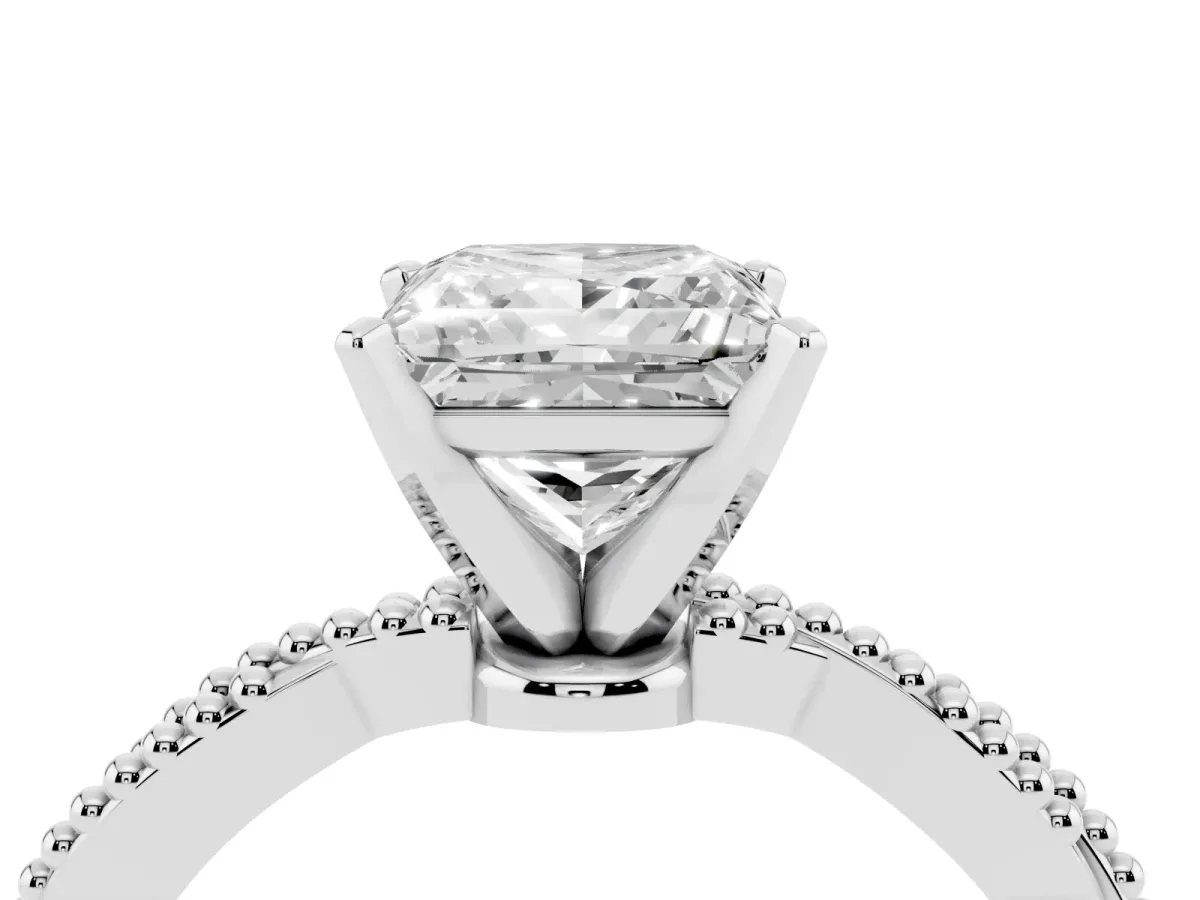 Princess Cut Solitaire Twisted Band with Bead Prong Setting Platinum