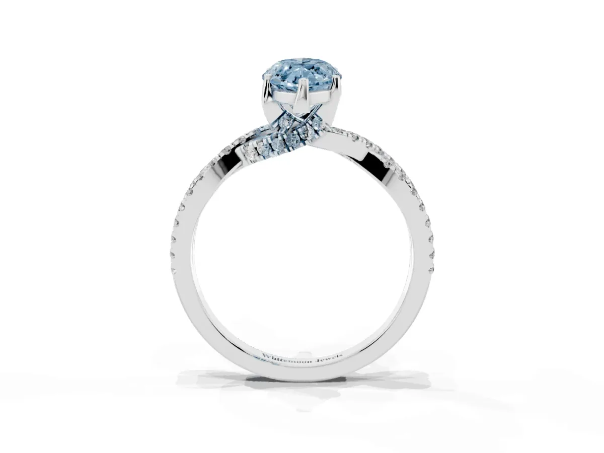 Fancy Blue Marquise Cut Solitaire Twist Pave Diamond Engagement Ring with Prong Setting Silver