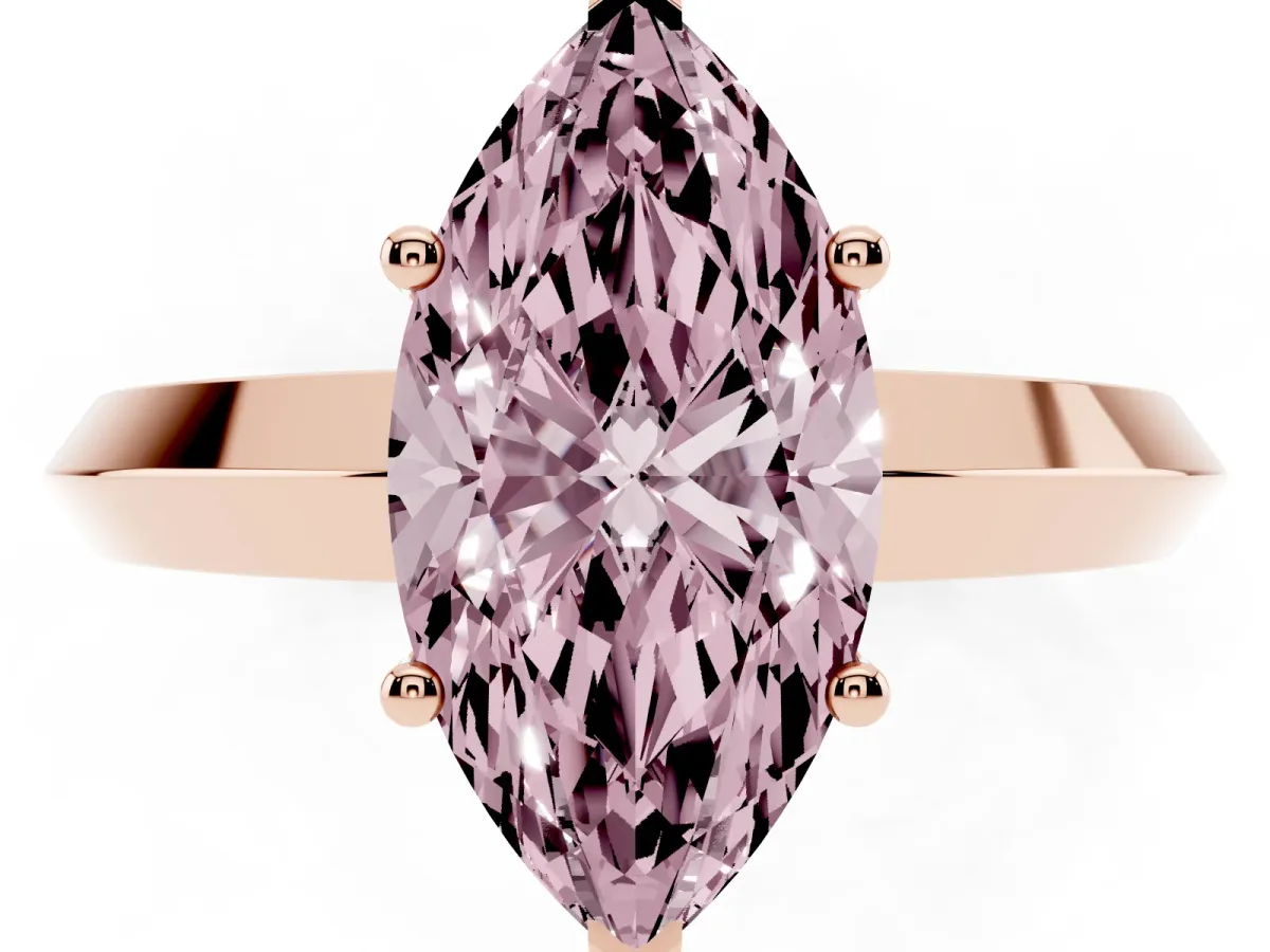 Fancy Pink Marquise Cut Cut Solitaire Engagement Ring with Flat Band and Four-Prong Setting Rose gold
