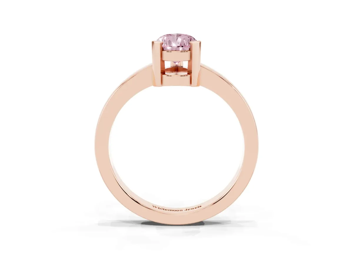 Fancy Pink Pear Cut Cut Solitaire Ring with Four-Prong Setting and Classic Band Rose gold