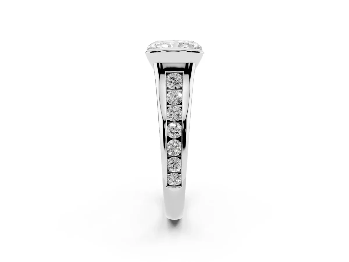 Radiant Cut Solitaire Bezel-Set Diamond Ring with Channel-Set Band Platinum