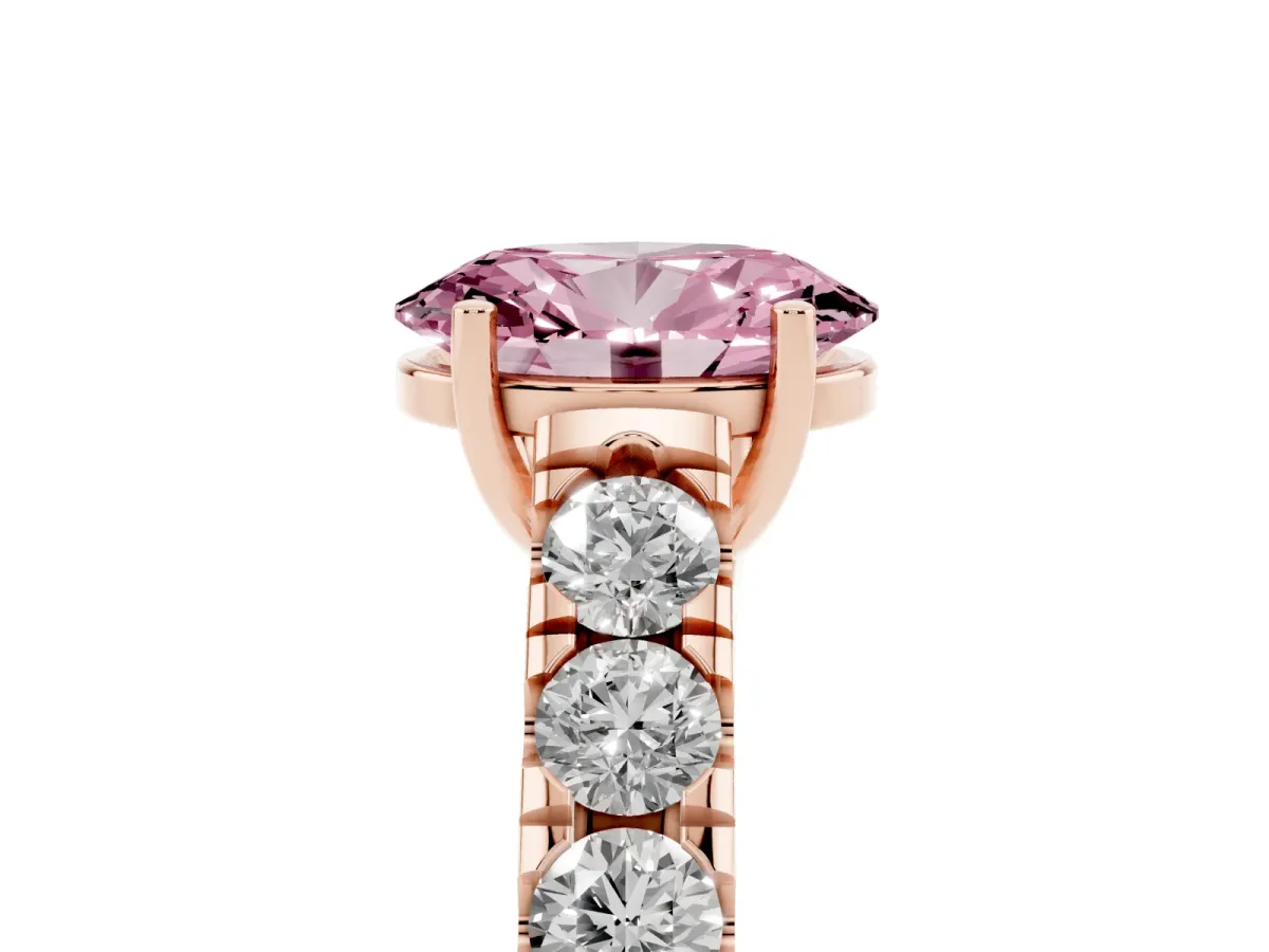 Fancy Pink Oval Cut Cut Diamond Solitaire Ring with Micro Pave Band and Prong Setting Rose gold