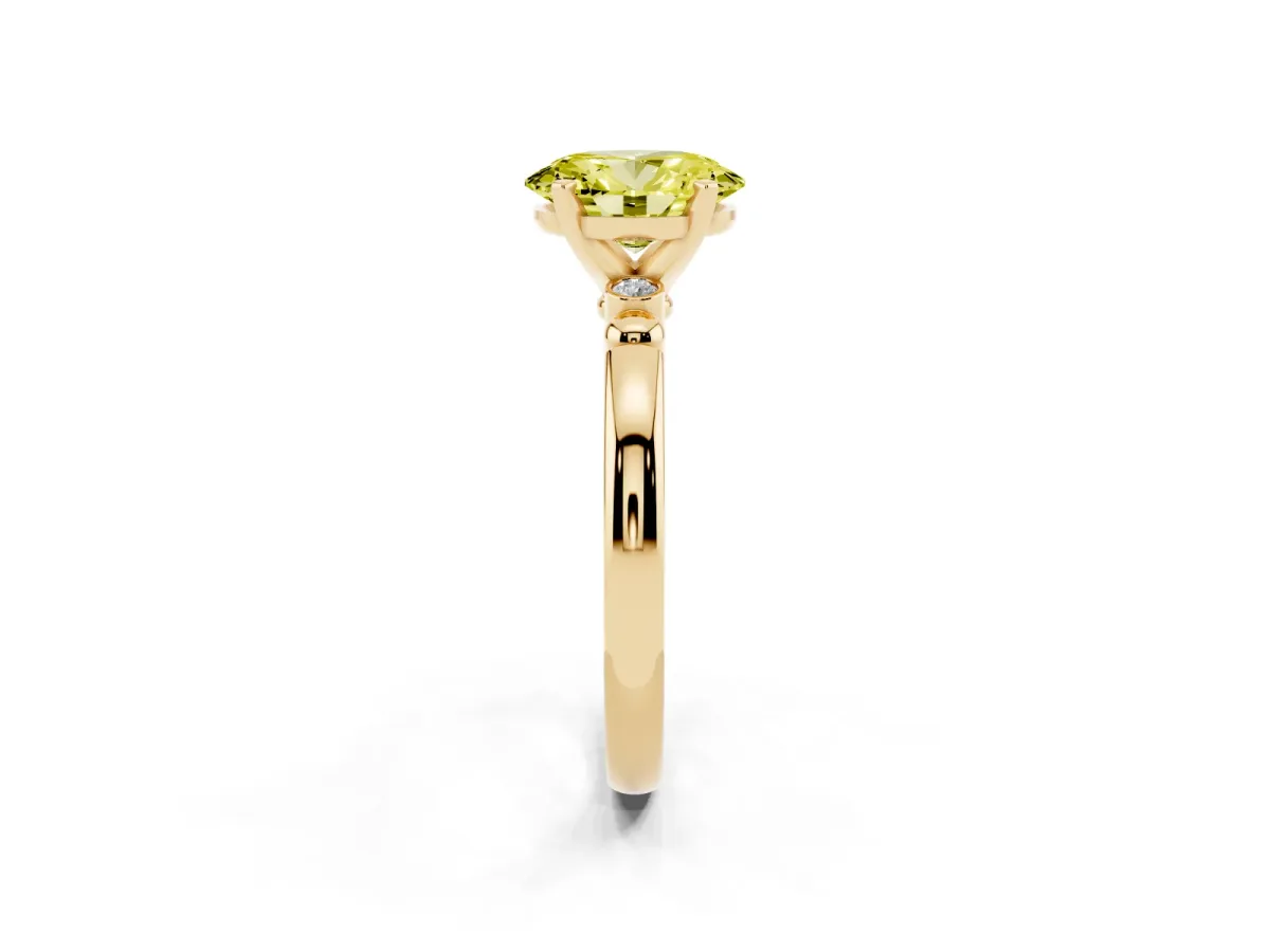 Fancy Yellow Oval Cut Solitaire Beaded Band with Four-Prong Setting Yellow gold